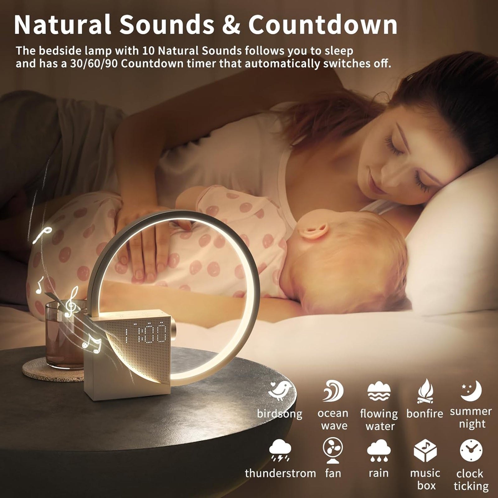 Alarm Clock White Noise - Touch Night Lamp